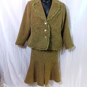 Ashley Stewart Two-piece Skirt Suit, Size 18W, Green and Brown